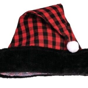 Buffalo Plaid Santa hat - Red and Black with White Pompom - Fun Holiday Hat